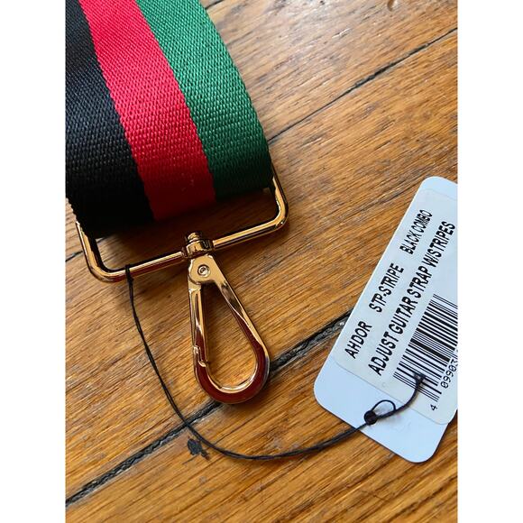 LORI'S Black/Red/Green Stripe Adjustable Guitar Strap (NWT) - Picture 3 of 8